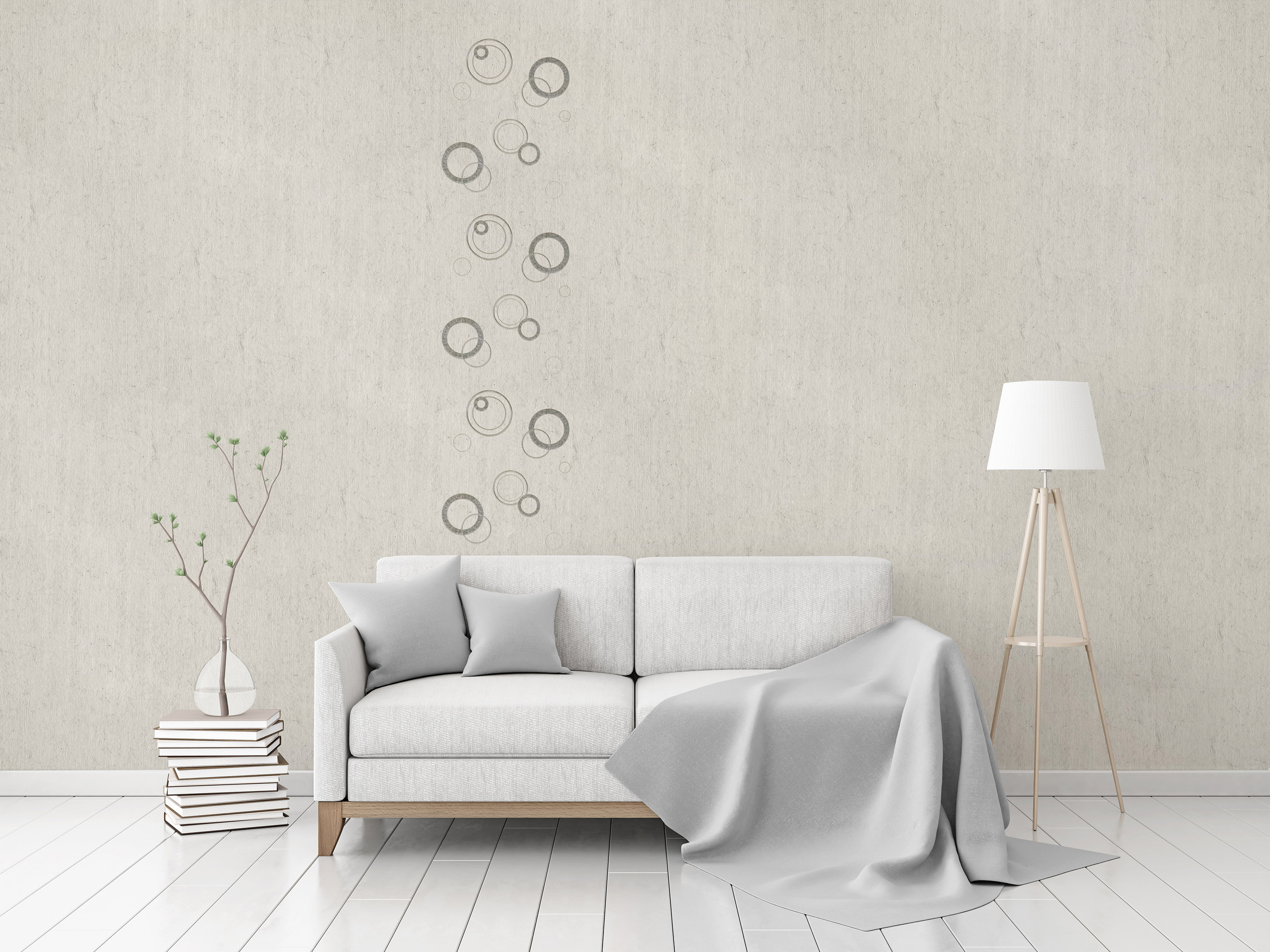 Flax Wallpaper embroidered “circles”, light gray