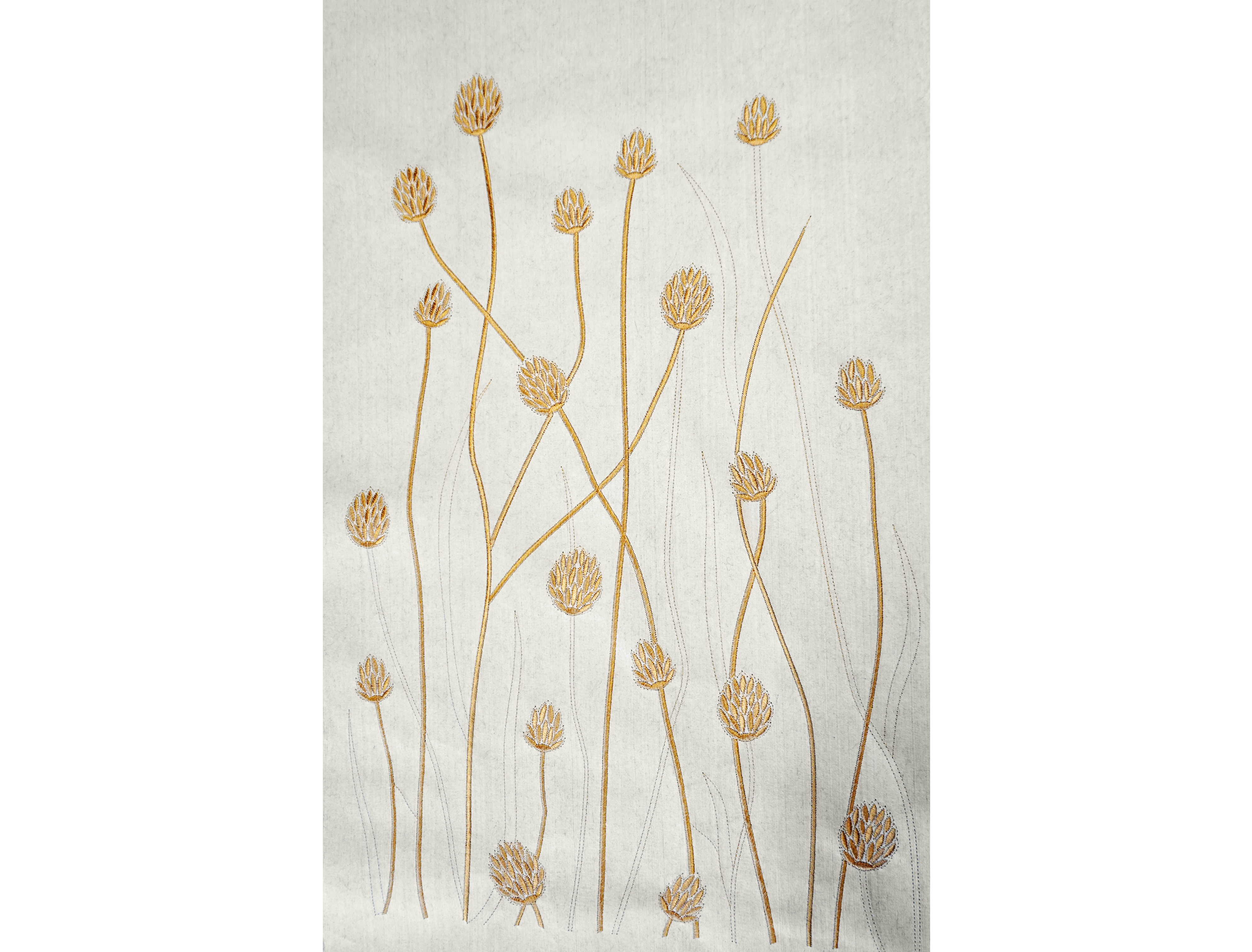 Flax Wallpaper embroidered “gras short”, orange